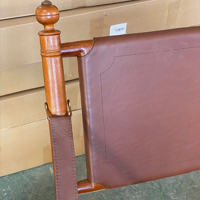 Traditional Vintage Saddle Leather Wooden Square Foldable Armchair Backrest For Living Room