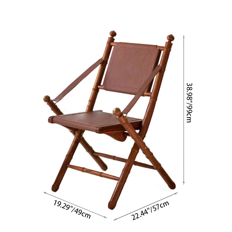 Traditional Vintage Saddle Leather Wooden Square Foldable Armchair Backrest For Living Room