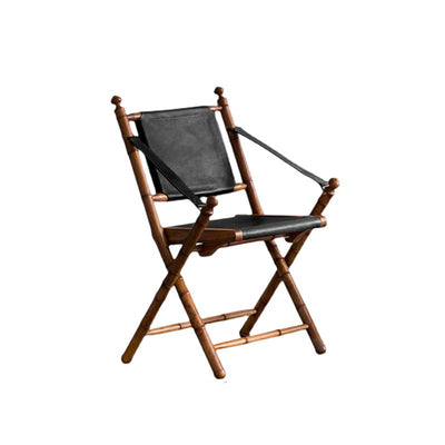 Traditional Vintage Saddle Leather Wooden Square Foldable Armchair Backrest For Living Room