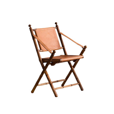 Traditional Vintage Saddle Leather Wooden Square Foldable Armchair Backrest For Living Room