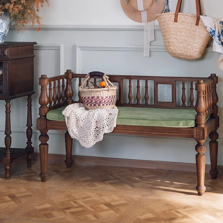 Traditioneller rechteckiger Esszimmerstuhl im Vintage-Stil aus Walnussholz mit stoffbezogener Rückenlehne für das Wohnzimmer 