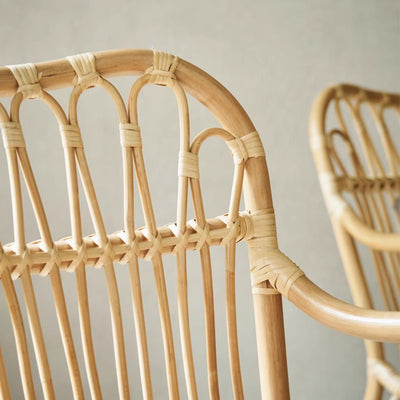 Modern Minimalist Genuine Rattan Curved Dining Chair Backrest Armrest For Living Room