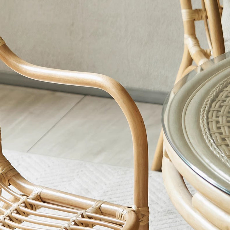 Modern Minimalist Genuine Rattan Curved Dining Chair Backrest Armrest For Living Room