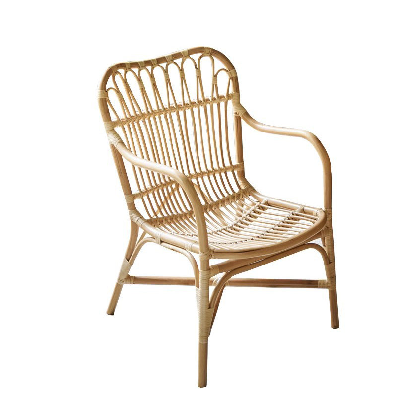 Chaise de salle à manger moderne minimaliste en rotin véritable avec dossier courbé et accoudoirs pour salon 