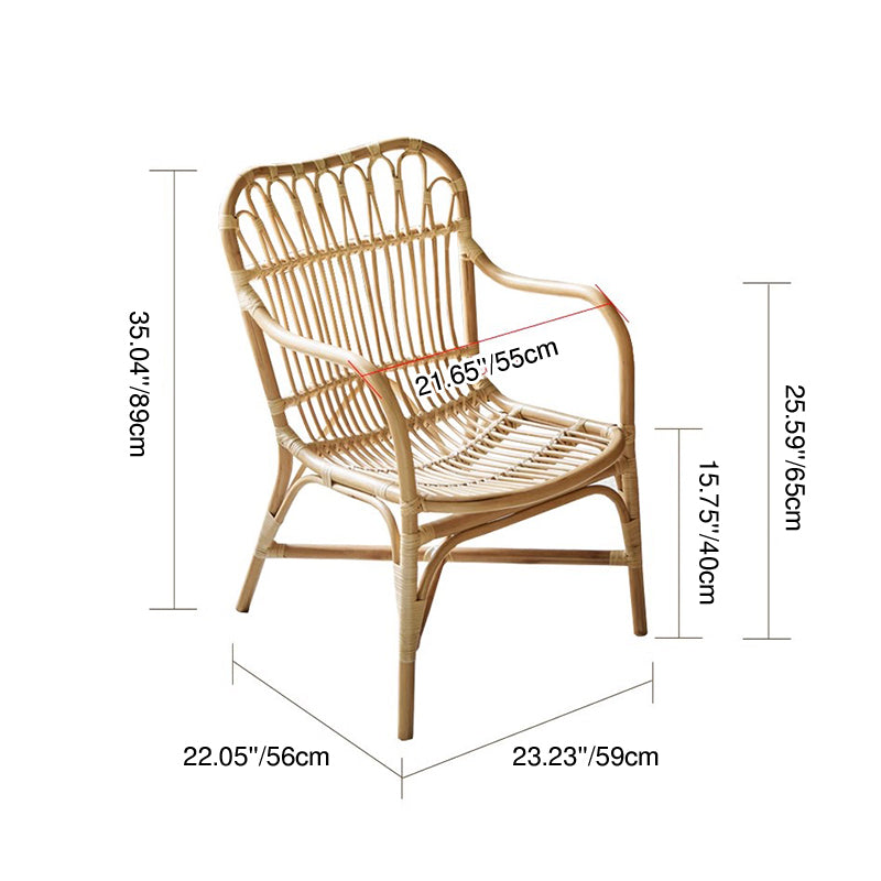 Modern Minimalist Genuine Rattan Curved Dining Chair Backrest Armrest For Living Room