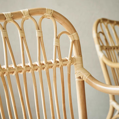 Modern Minimalist Genuine Rattan Curved Dining Chair Backrest Armrest For Living Room