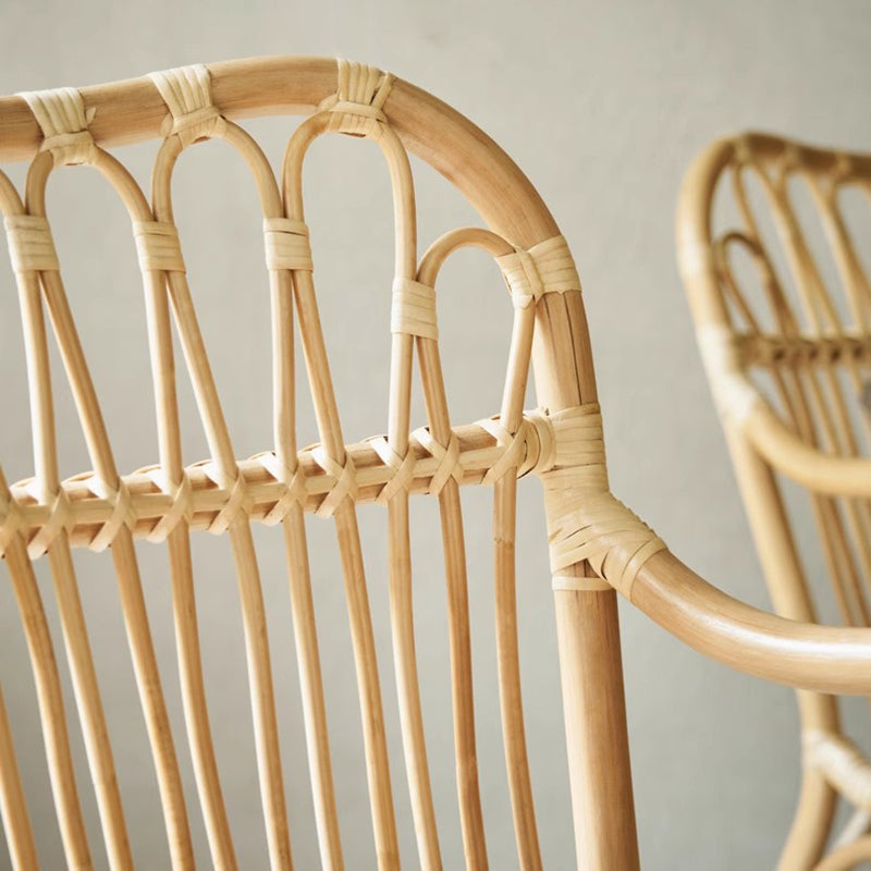 Modern Minimalist Genuine Rattan Curved Dining Chair Backrest Armrest For Living Room