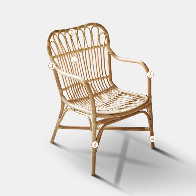 Modern Minimalist Genuine Rattan Curved Dining Chair Backrest Armrest For Living Room