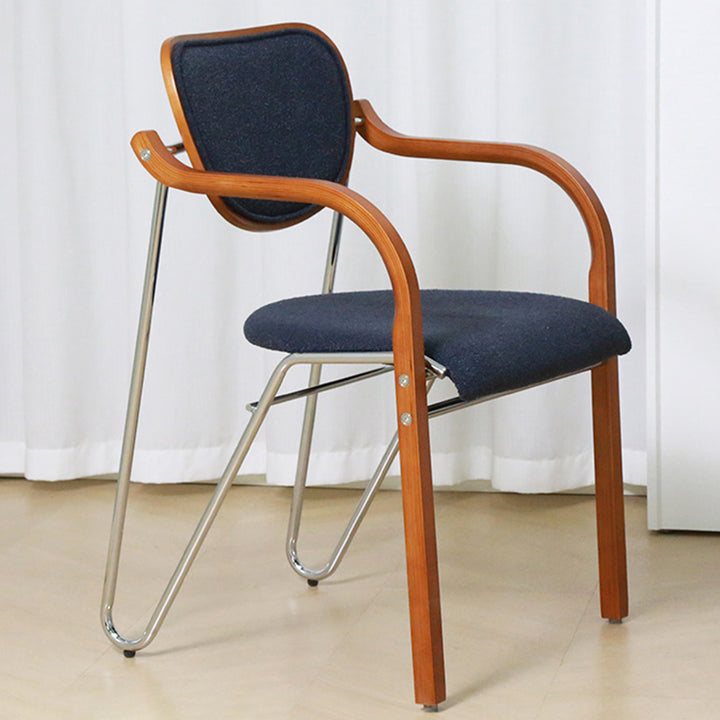 Modern Minimalist Plywood Sponge Padded Curved Dining Chair Backrest Armrest For Living Room