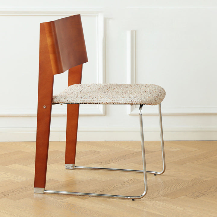 Modern Minimalist White Oak Wood Beech Plywood Fabric Upholstery Carbon Steel Dining Chair Backrest For Living Room
