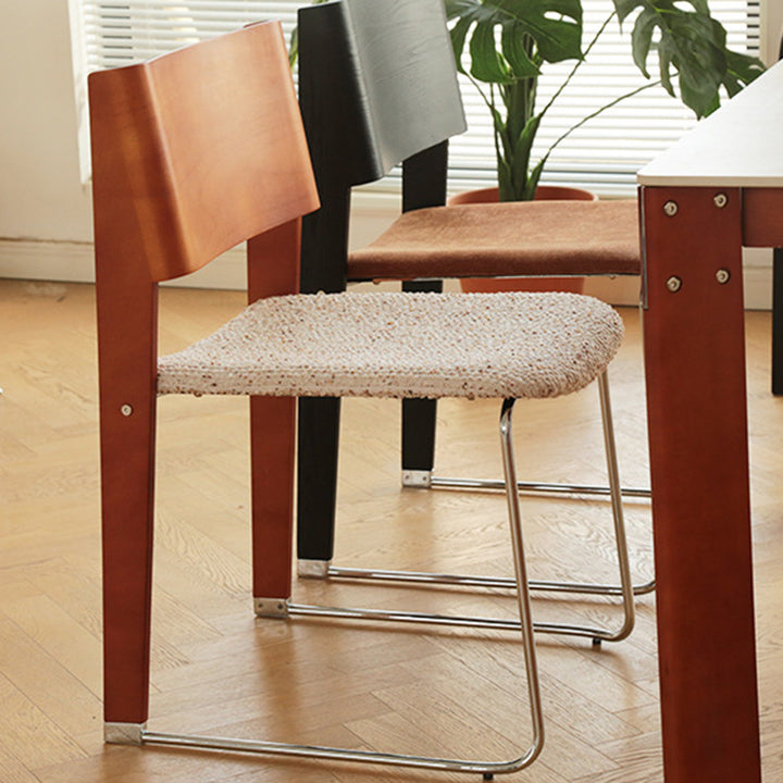 Modern Minimalist White Oak Wood Beech Plywood Fabric Upholstery Carbon Steel Dining Chair Backrest For Living Room