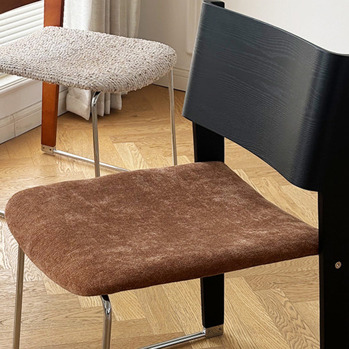 Modern Minimalist White Oak Wood Beech Plywood Fabric Upholstery Carbon Steel Dining Chair Backrest For Living Room