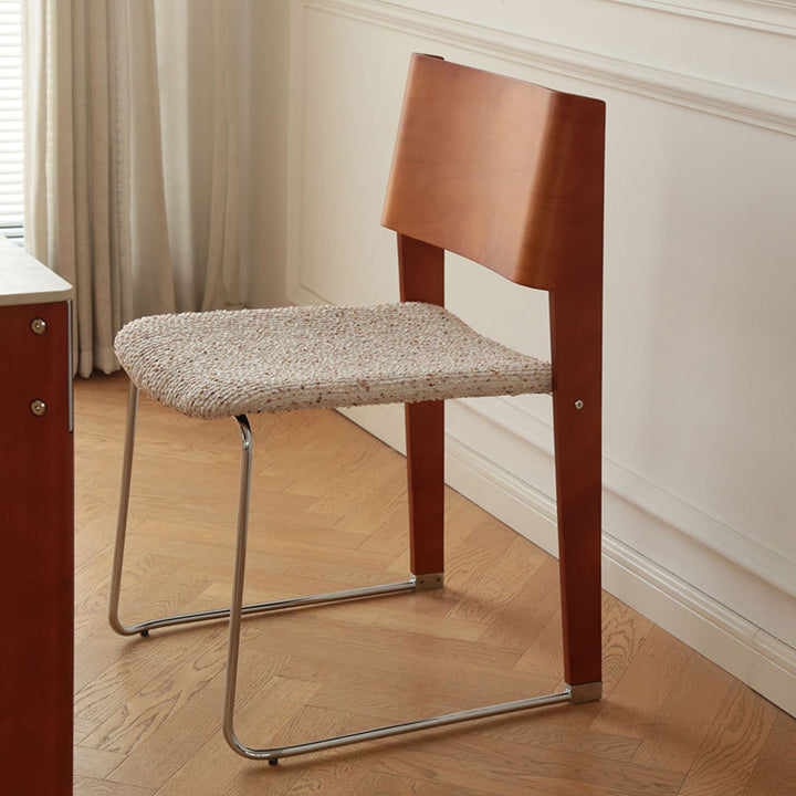 Modern Minimalist White Oak Wood Beech Plywood Fabric Upholstery Carbon Steel Dining Chair Backrest For Living Room