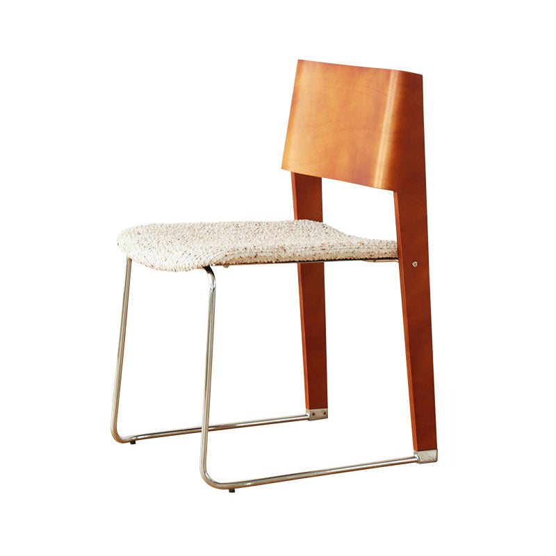 Modern Minimalist White Oak Wood Beech Plywood Fabric Upholstery Carbon Steel Dining Chair Backrest For Living Room