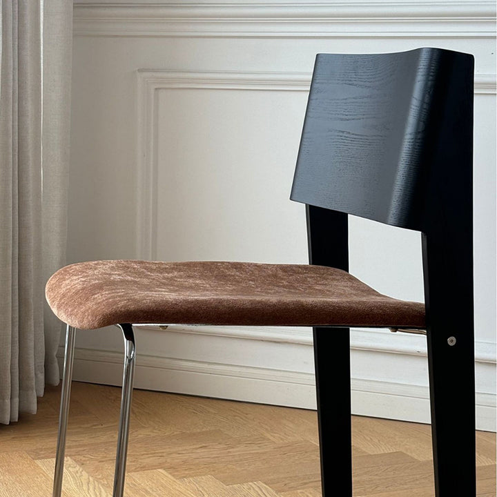 Modern Minimalist White Oak Wood Beech Plywood Fabric Upholstery Carbon Steel Dining Chair Backrest For Living Room