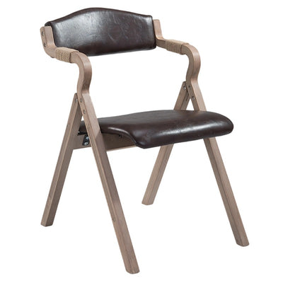 Modern Minimalist Curved Wood Fabric Upholstered PU Leather Linen Dining Chair Foldable Backrest Armrest For Living Room