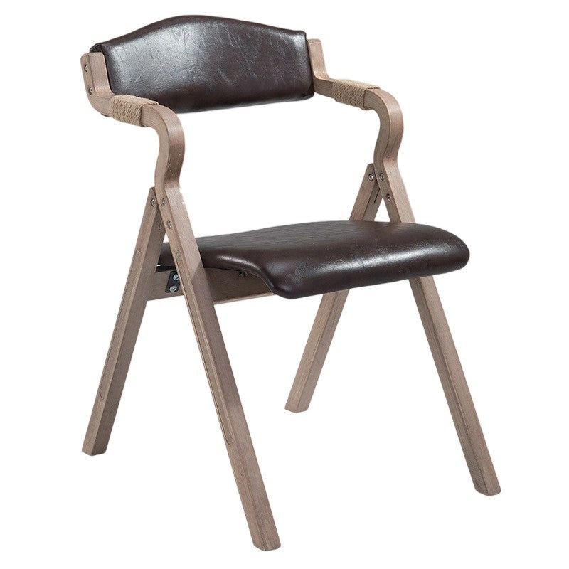 Modern Minimalist Curved Wood Fabric Upholstered PU Leather Linen Dining Chair Foldable Backrest Armrest For Living Room