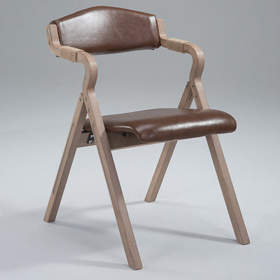 Modern Minimalist Curved Wood Fabric Upholstered PU Leather Linen Dining Chair Foldable Backrest Armrest For Living Room