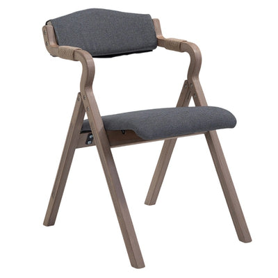 Modern Minimalist Curved Wood Fabric Upholstered PU Leather Linen Dining Chair Foldable Backrest Armrest For Living Room