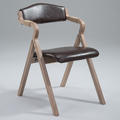 Modern Minimalist Curved Wood Fabric Upholstered PU Leather Linen Dining Chair Foldable Backrest Armrest For Living Room