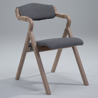 Modern Minimalist Curved Wood Fabric Upholstered PU Leather Linen Dining Chair Foldable Backrest Armrest For Living Room