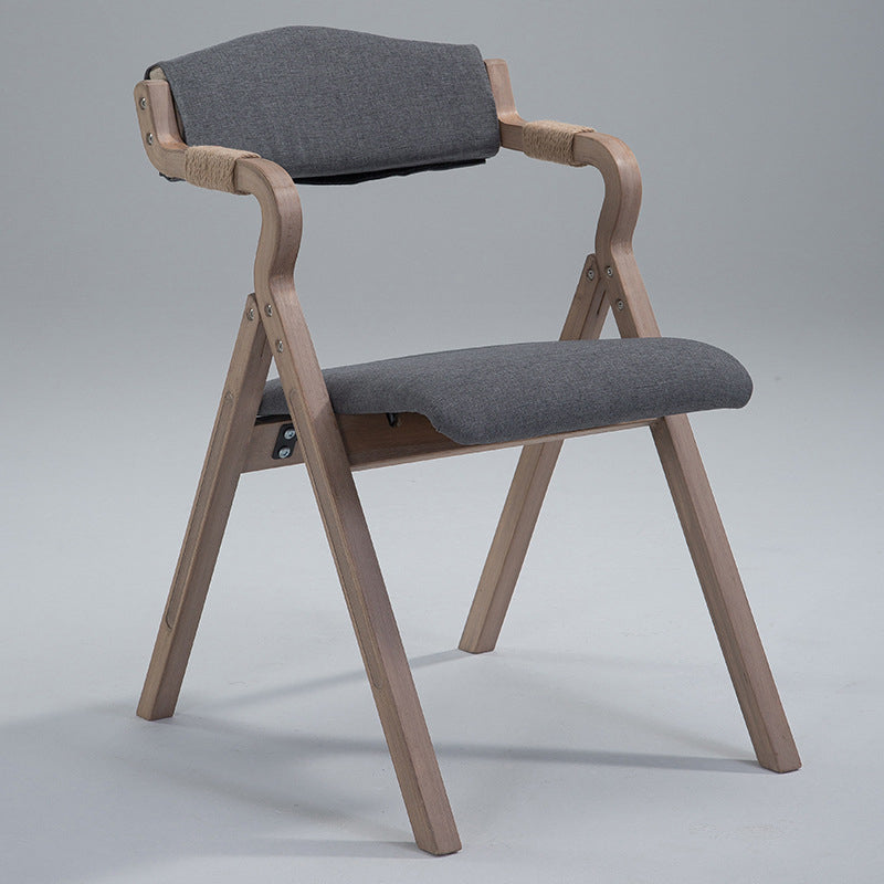 Modern Minimalist Curved Wood Fabric Upholstered PU Leather Linen Dining Chair Foldable Backrest Armrest For Living Room