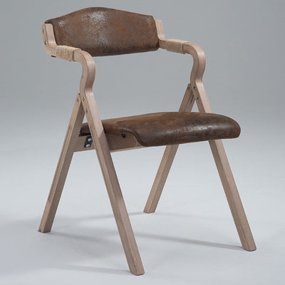 Modern Minimalist Curved Wood Fabric Upholstered PU Leather Linen Dining Chair Foldable Backrest Armrest For Living Room