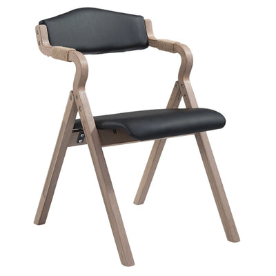 Modern Minimalist Curved Wood Fabric Upholstered PU Leather Linen Dining Chair Foldable Backrest Armrest For Living Room