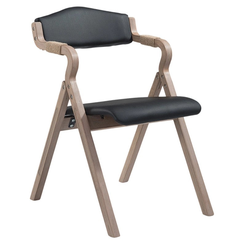 Modern Minimalist Curved Wood Fabric Upholstered PU Leather Linen Dining Chair Foldable Backrest Armrest For Living Room