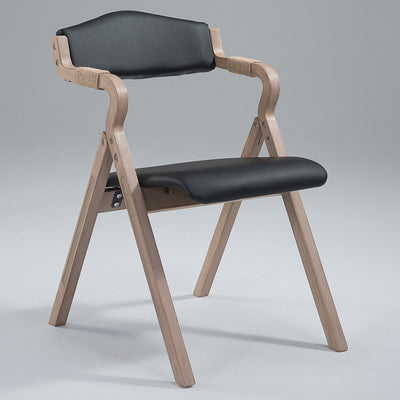Modern Minimalist Curved Wood Fabric Upholstered PU Leather Linen Dining Chair Foldable Backrest Armrest For Living Room
