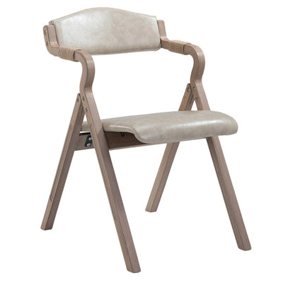 Modern Minimalist Curved Wood Fabric Upholstered PU Leather Linen Dining Chair Foldable Backrest Armrest For Living Room