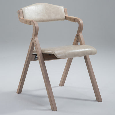 Modern Minimalist Curved Wood Fabric Upholstered PU Leather Linen Dining Chair Foldable Backrest Armrest For Living Room