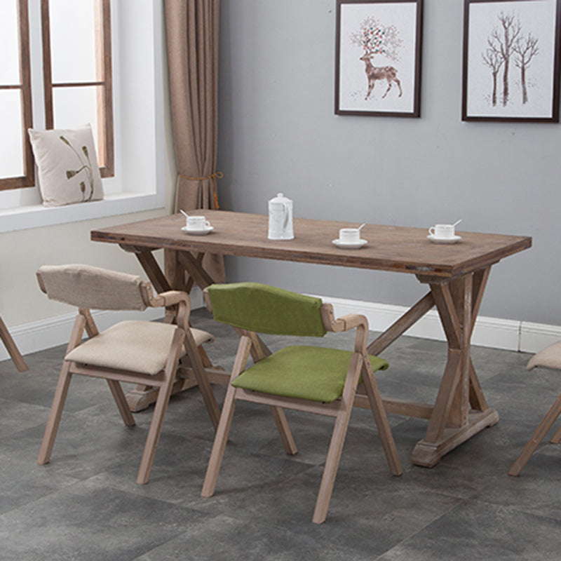 Modern Minimalist Curved Wood Fabric Upholstered PU Leather Linen Dining Chair Foldable Backrest Armrest For Living Room