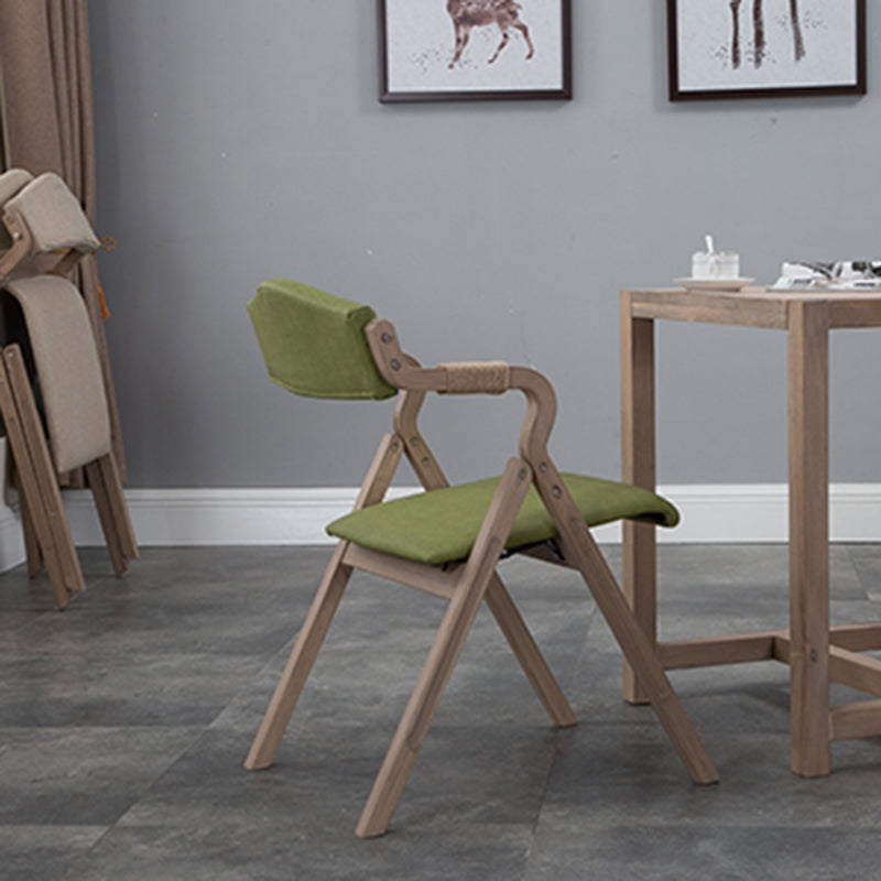 Modern Minimalist Curved Wood Fabric Upholstered PU Leather Linen Dining Chair Foldable Backrest Armrest For Living Room