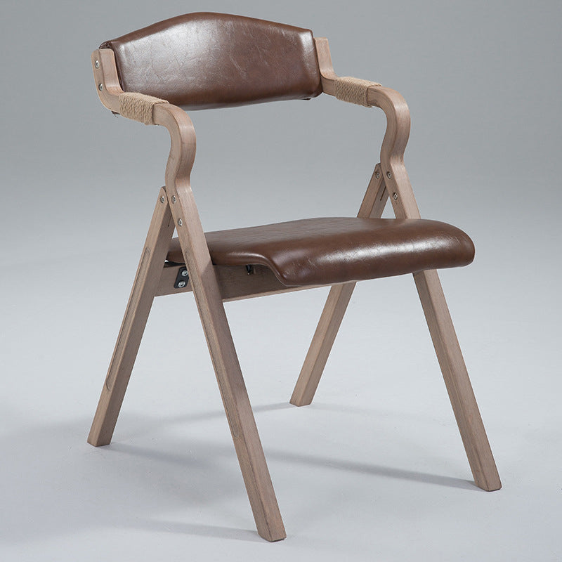 Modern Minimalist Curved Wood Fabric Upholstered PU Leather Linen Dining Chair Foldable Backrest Armrest For Living Room