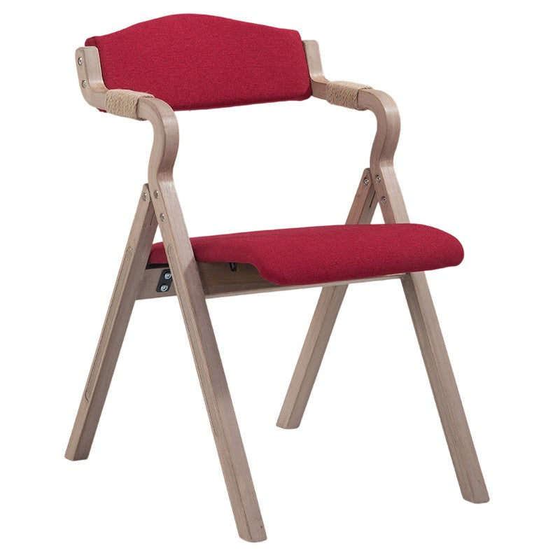 Modern Minimalist Curved Wood Fabric Upholstered PU Leather Linen Dining Chair Foldable Backrest Armrest For Living Room