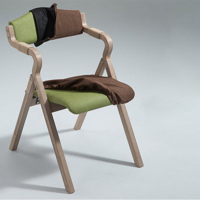 Modern Minimalist Curved Wood Fabric Upholstered PU Leather Linen Dining Chair Foldable Backrest Armrest For Living Room