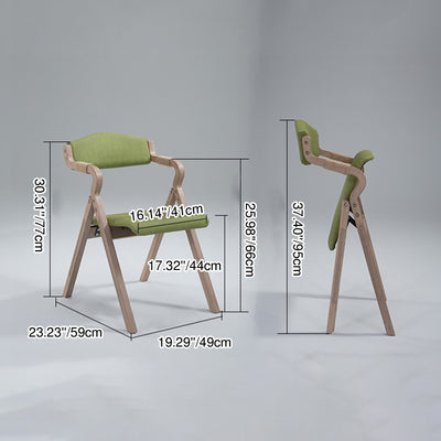 Modern Minimalist Curved Wood Fabric Upholstered PU Leather Linen Dining Chair Foldable Backrest Armrest For Living Room
