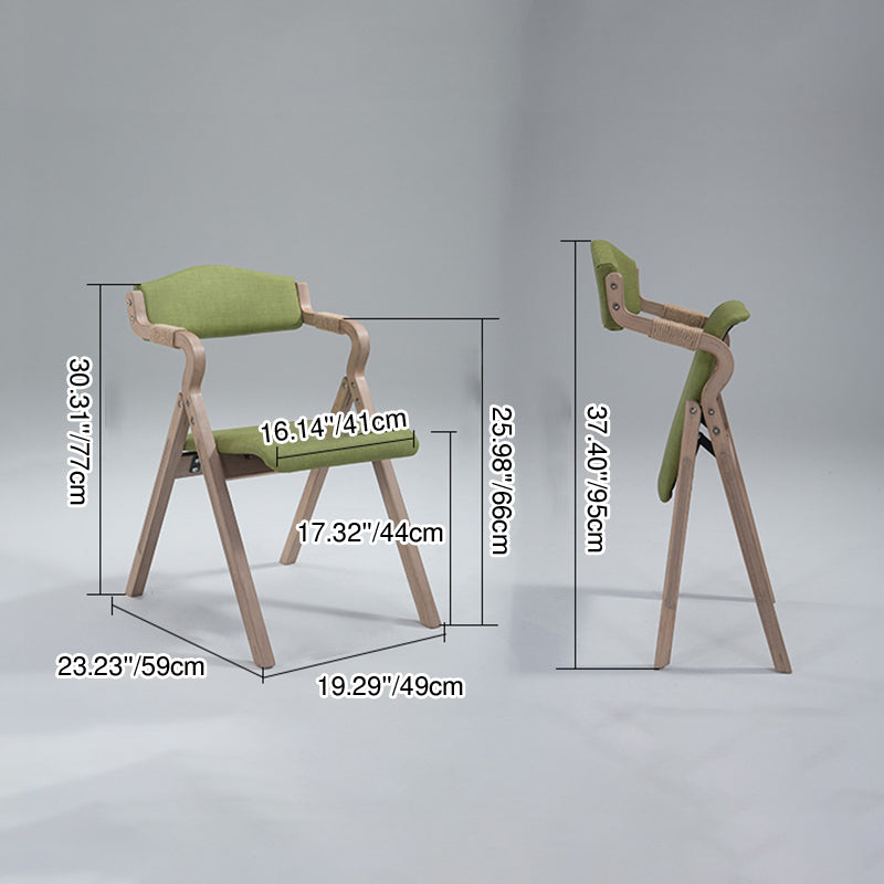 Modern Minimalist Curved Wood Fabric Upholstered PU Leather Linen Dining Chair Foldable Backrest Armrest For Living Room