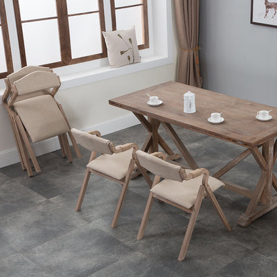 Modern Minimalist Curved Wood Fabric Upholstered PU Leather Linen Dining Chair Foldable Backrest Armrest For Living Room