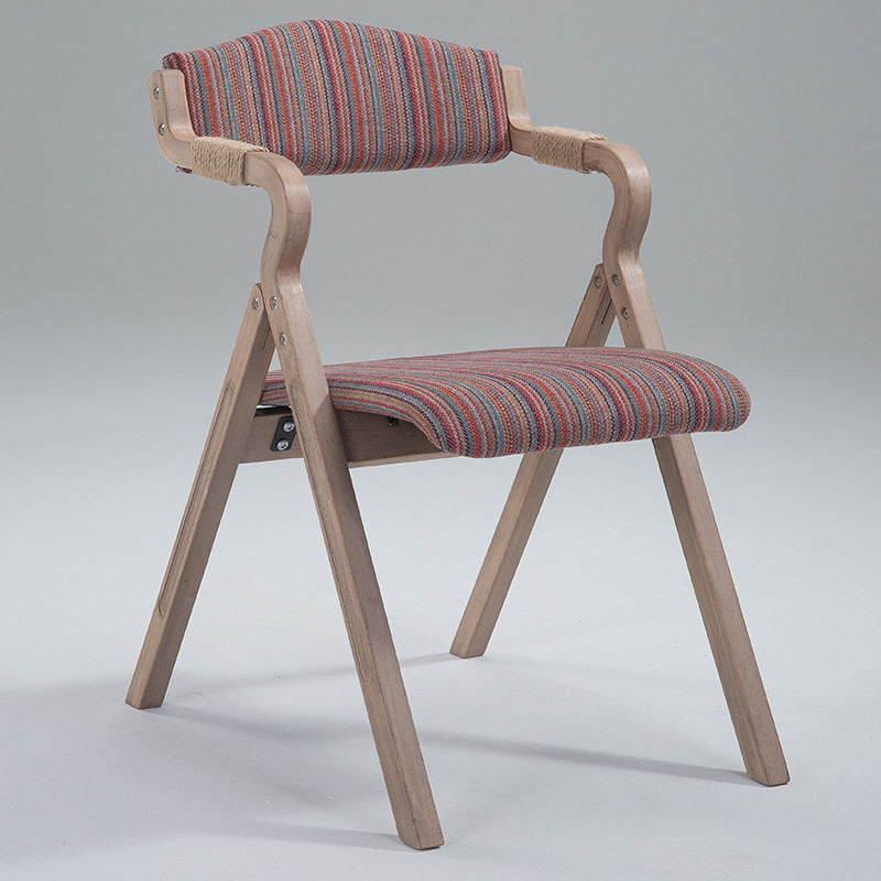 Modern Minimalist Curved Wood Fabric Upholstered PU Leather Linen Dining Chair Foldable Backrest Armrest For Living Room