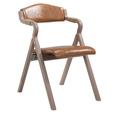 Modern Minimalist Curved Wood Fabric Upholstered PU Leather Linen Dining Chair Foldable Backrest Armrest For Living Room