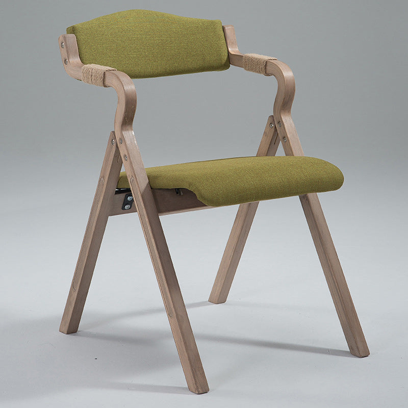Modern Minimalist Curved Wood Fabric Upholstered PU Leather Linen Dining Chair Foldable Backrest Armrest For Living Room