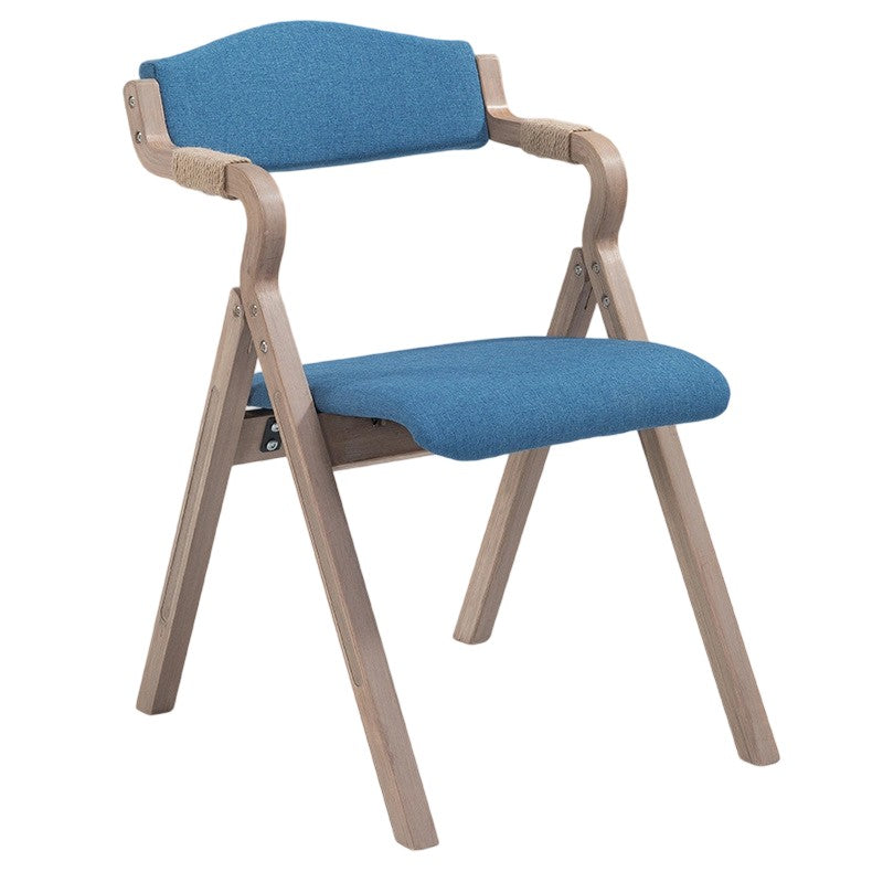 Modern Minimalist Curved Wood Fabric Upholstered PU Leather Linen Dining Chair Foldable Backrest Armrest For Living Room