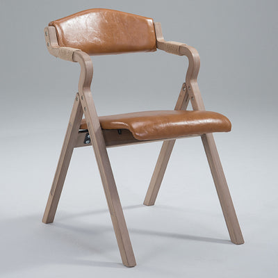 Modern Minimalist Curved Wood Fabric Upholstered PU Leather Linen Dining Chair Foldable Backrest Armrest For Living Room