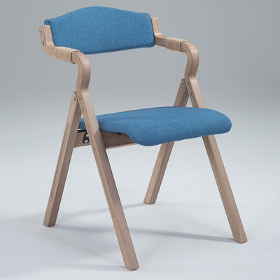 Modern Minimalist Curved Wood Fabric Upholstered PU Leather Linen Dining Chair Foldable Backrest Armrest For Living Room