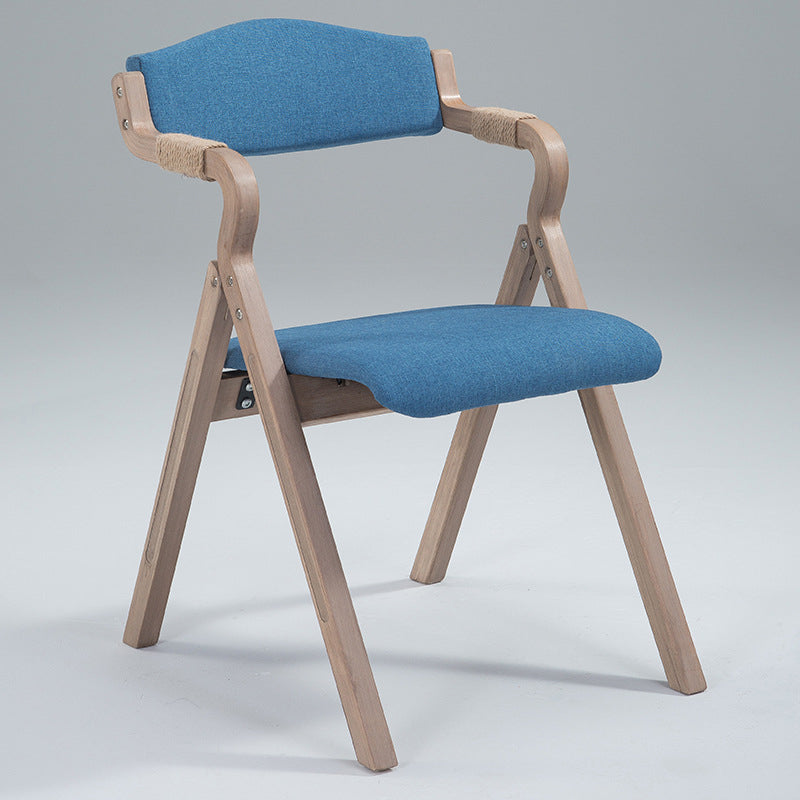 Modern Minimalist Curved Wood Fabric Upholstered PU Leather Linen Dining Chair Foldable Backrest Armrest For Living Room