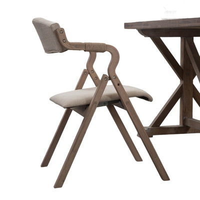 Modern Minimalist Curved Wood Fabric Upholstered PU Leather Linen Dining Chair Foldable Backrest Armrest For Living Room