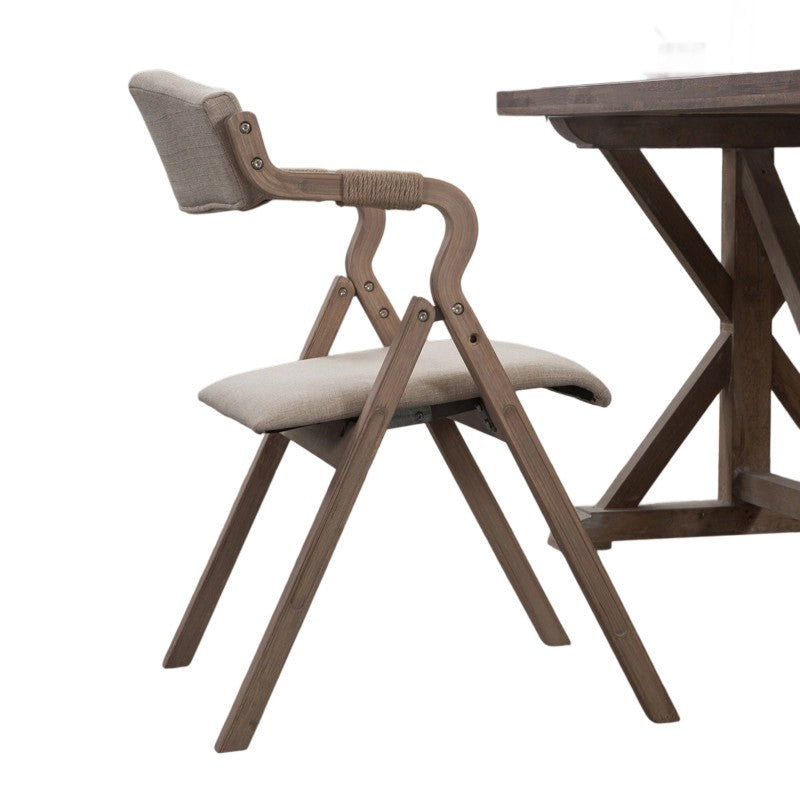 Modern Minimalist Curved Wood Fabric Upholstered PU Leather Linen Dining Chair Foldable Backrest Armrest For Living Room