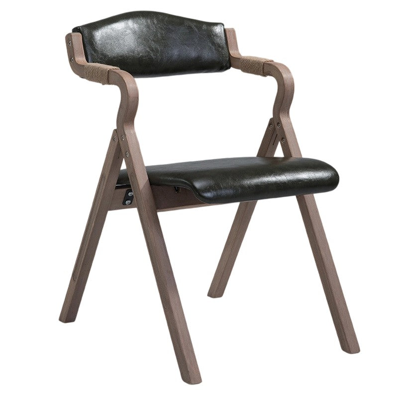 Modern Minimalist Curved Wood Fabric Upholstered PU Leather Linen Dining Chair Foldable Backrest Armrest For Living Room